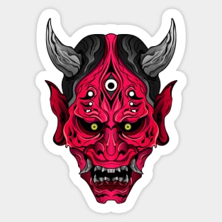 Illustrated Red Oni Demon Sticker
